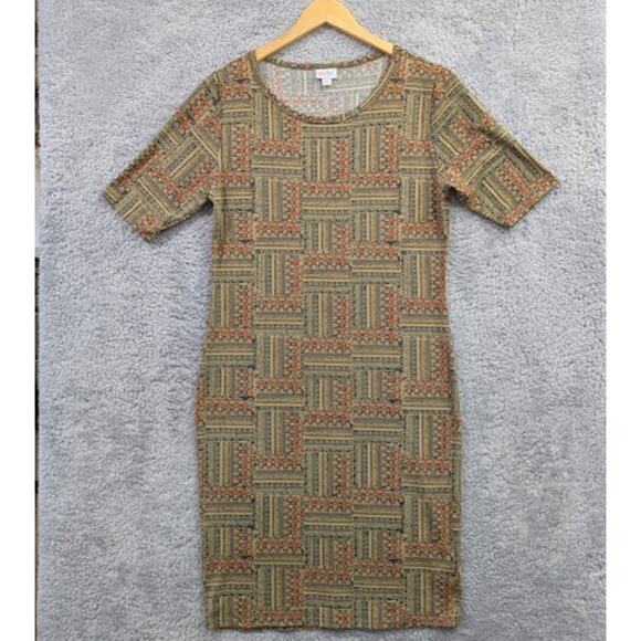 Lularoe Julia Dress Large (L) Abstract Multicolor Short Sleeve Stretch Aztec - Picture 1 of 8